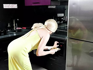 Fucked busty blonde with the ass with the kitchen