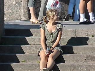 Upskirt Teen Knickers Exposed to Steps